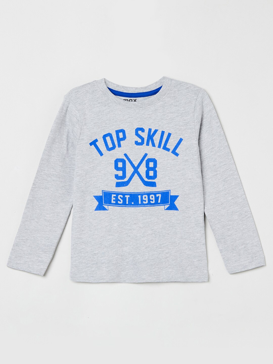 

max Boys Grey Typography Printed Applique T-shirt