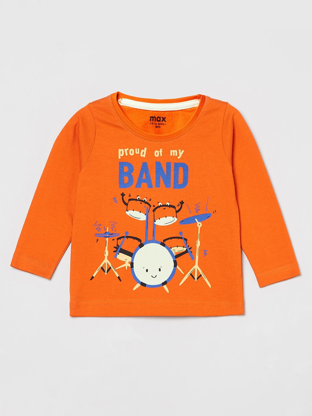 

max Boys Orange Typography Printed Applique T-shirt