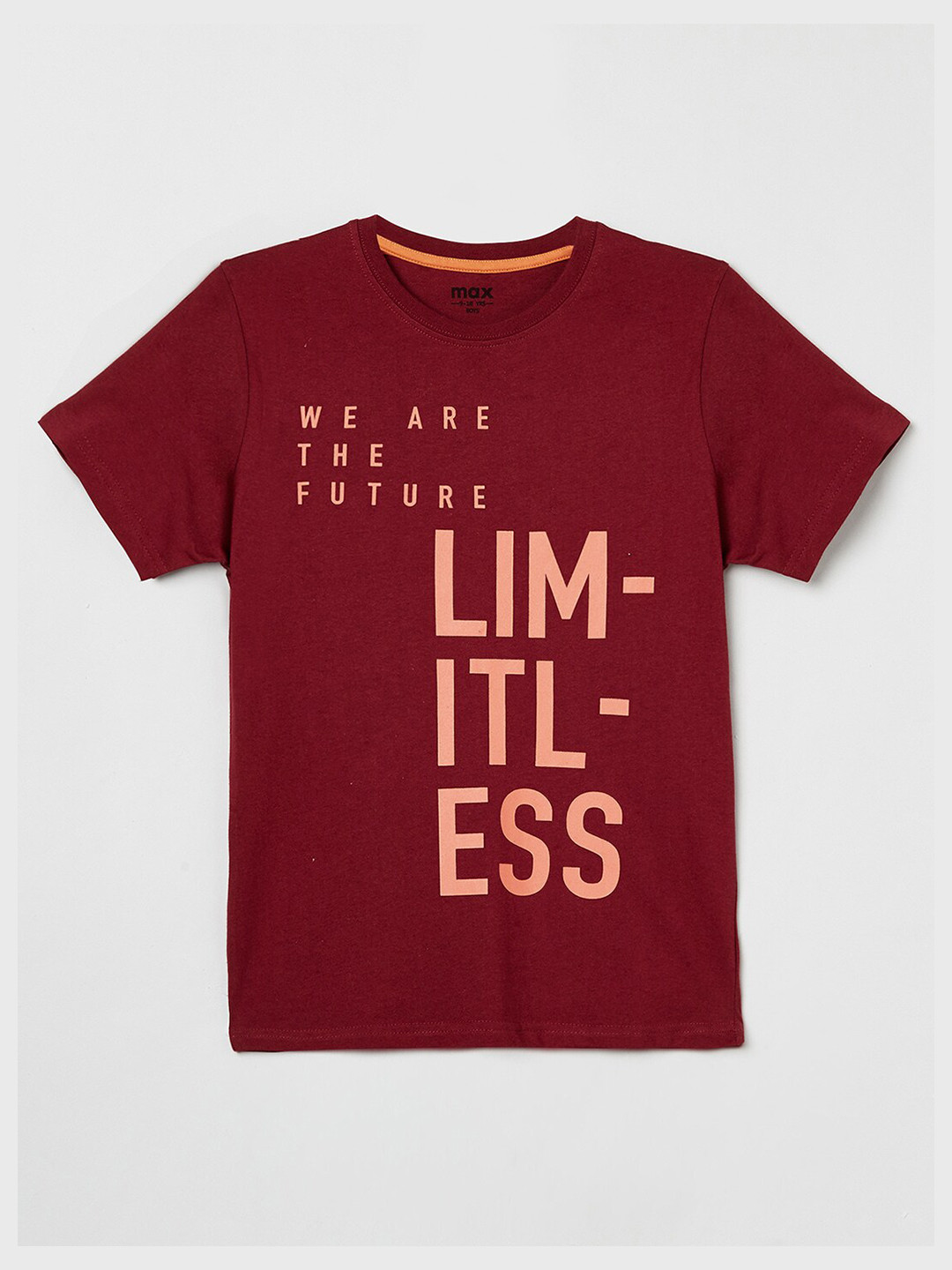 

max Boys Maroon Typography Printed Cotton T-shirt