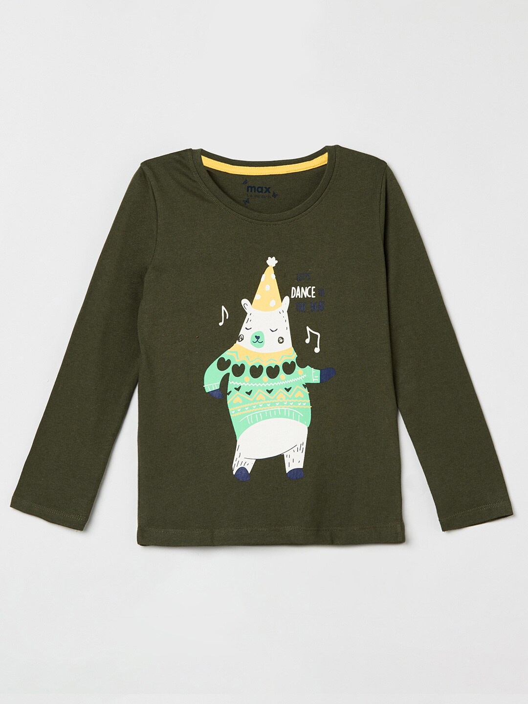 

max Girls Green Printed Cotton T-shirt