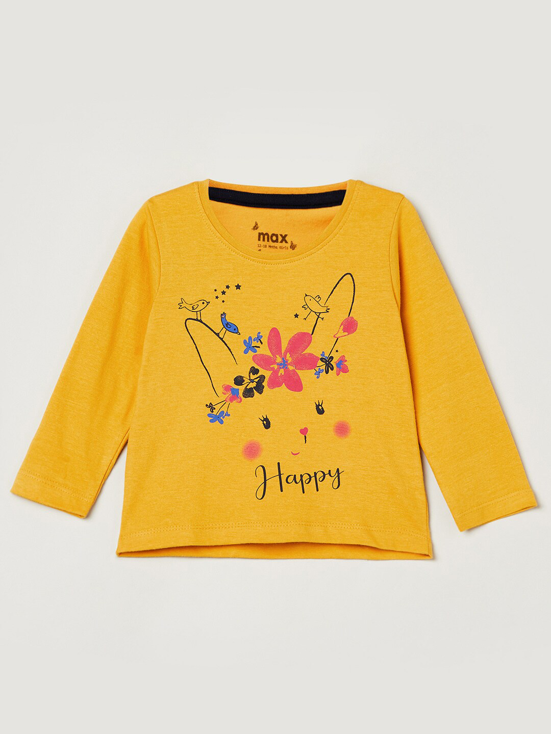 

max Girls Yellow Printed Cotton T-shirt