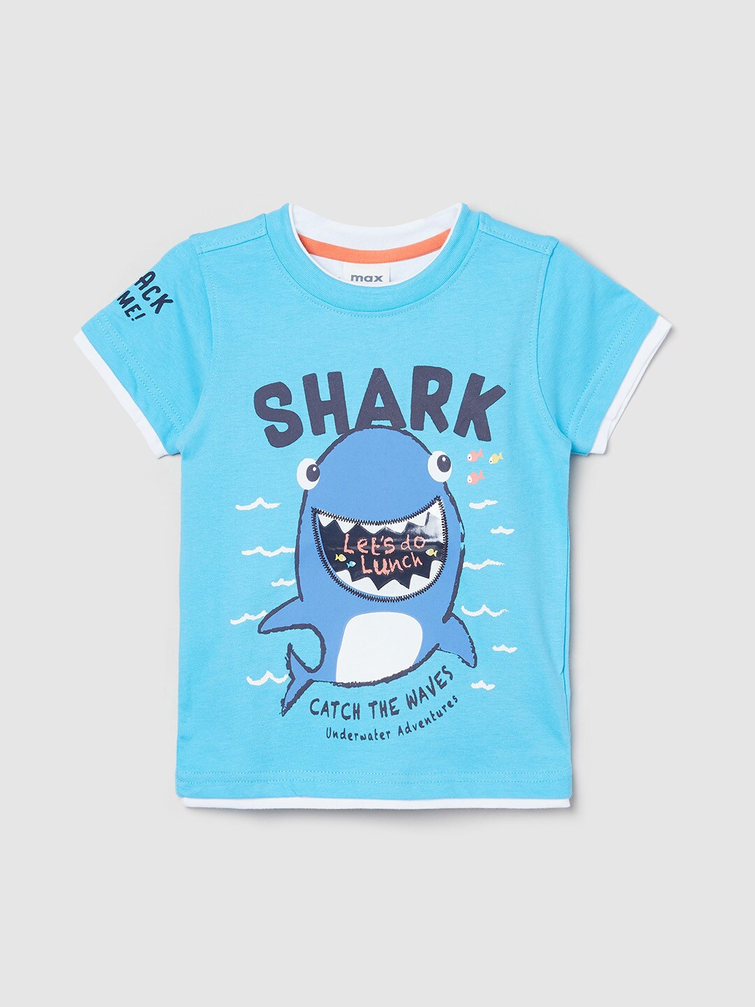 

max Boys Blue Printed Cotton T-shirt