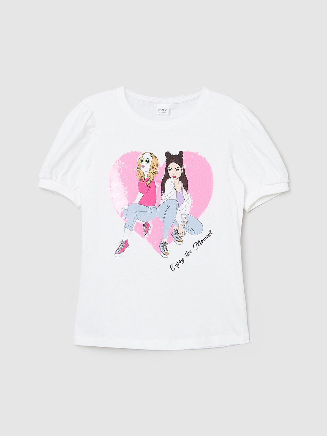 

max Girls Off White Printed Cotton T-shirt