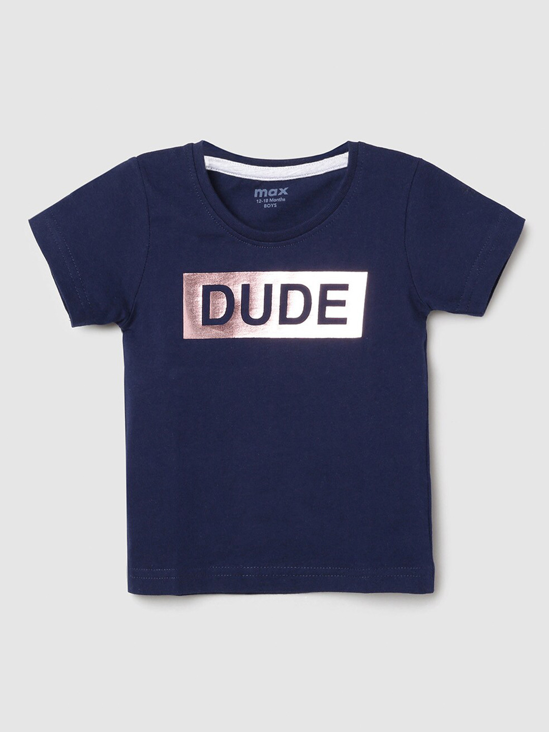 

max Boys Blue Typography Printed Cotton T-shirt