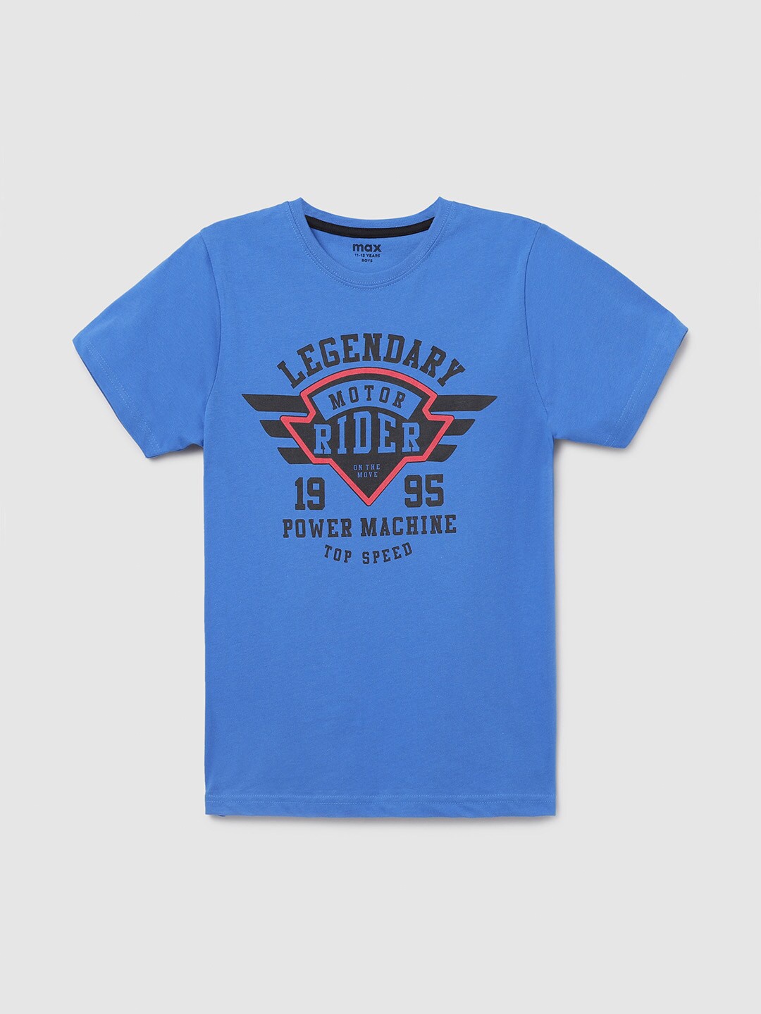 

max Boys Blue Typography Printed T-shirt