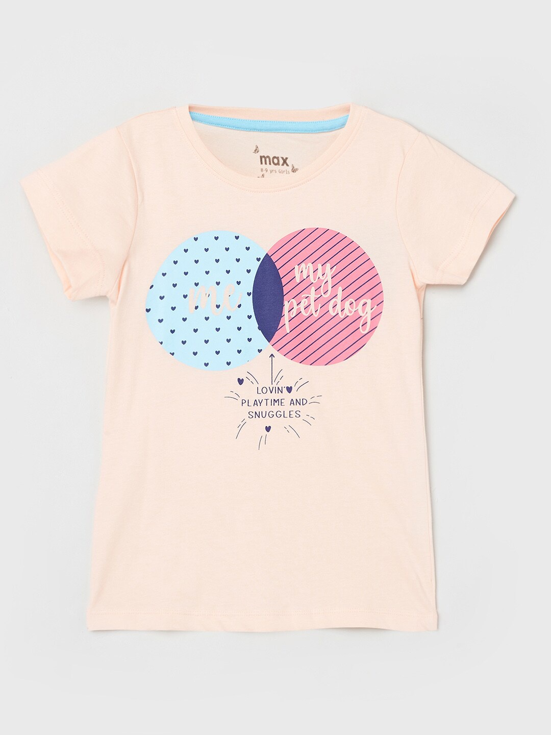 

max Girls Orange Printed V-Neck T-shirt