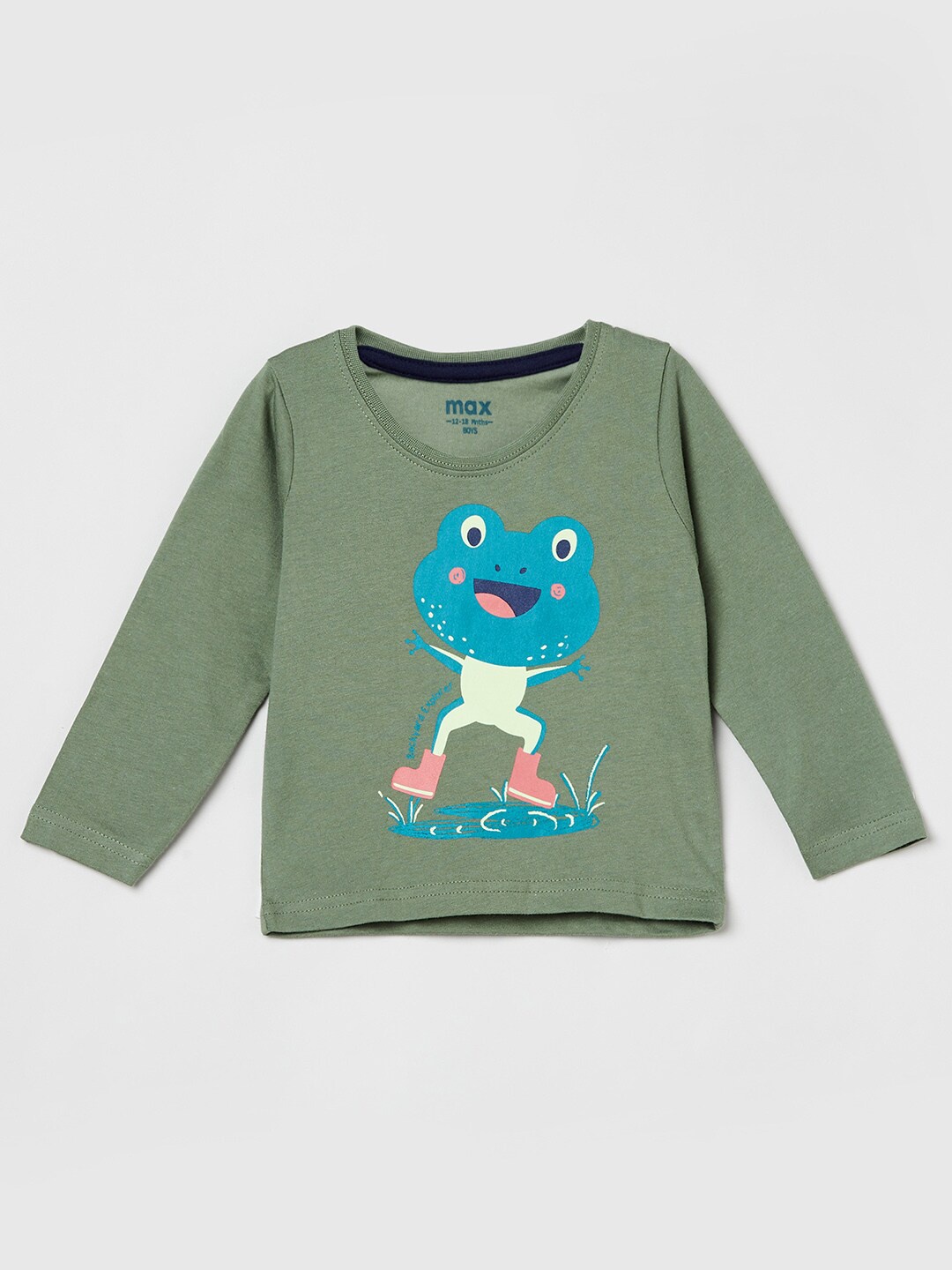 

max Boys Green Printed Applique T-shirt