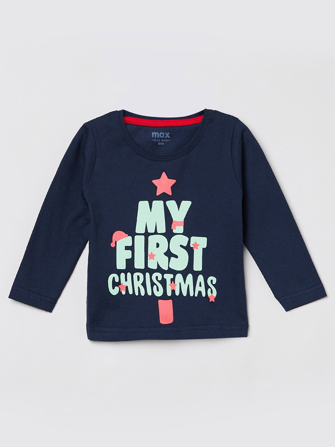 

max Boys Blue Typography Printed T-shirt