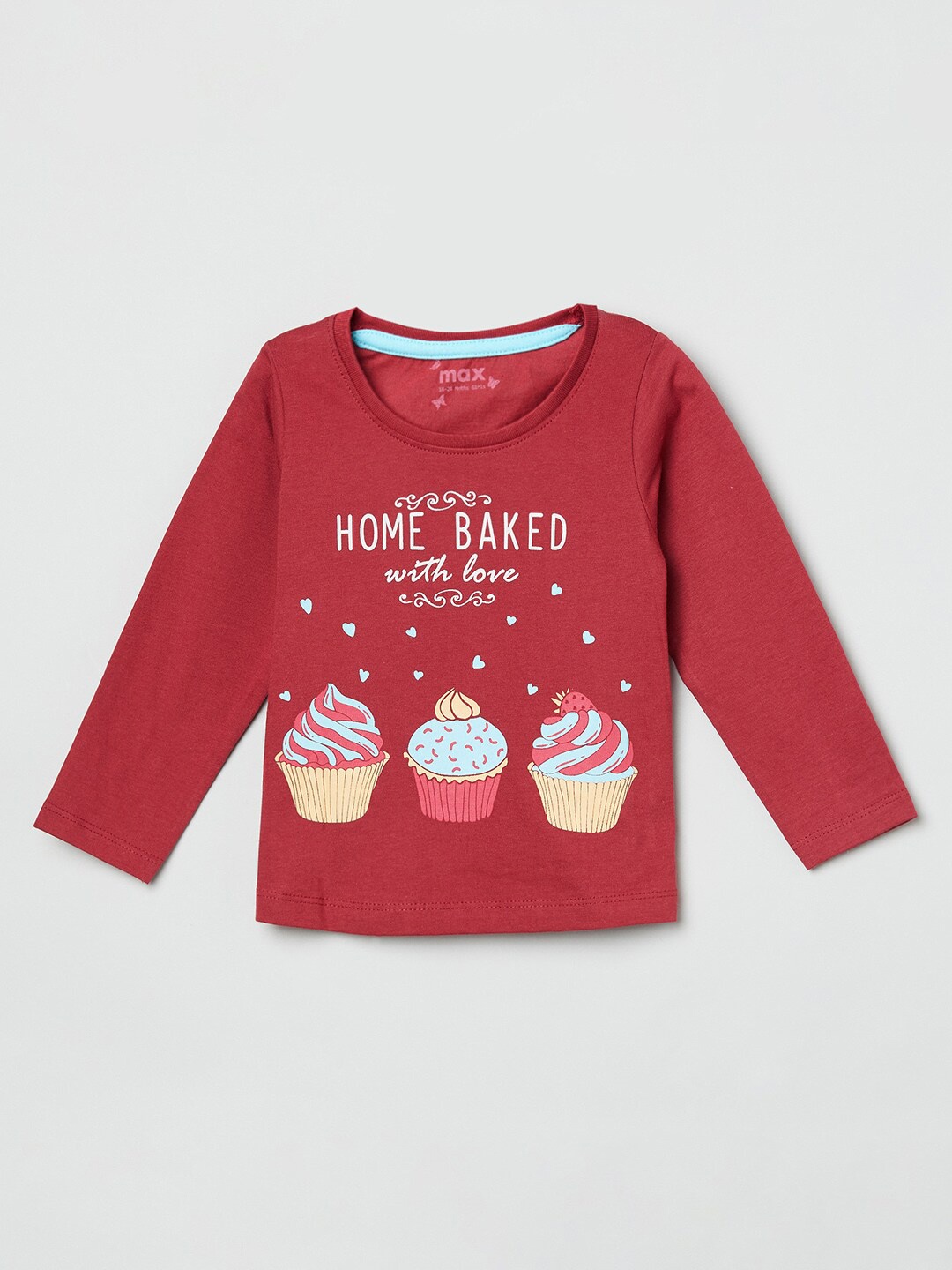 

max Girls Maroon Printed Applique T-shirt