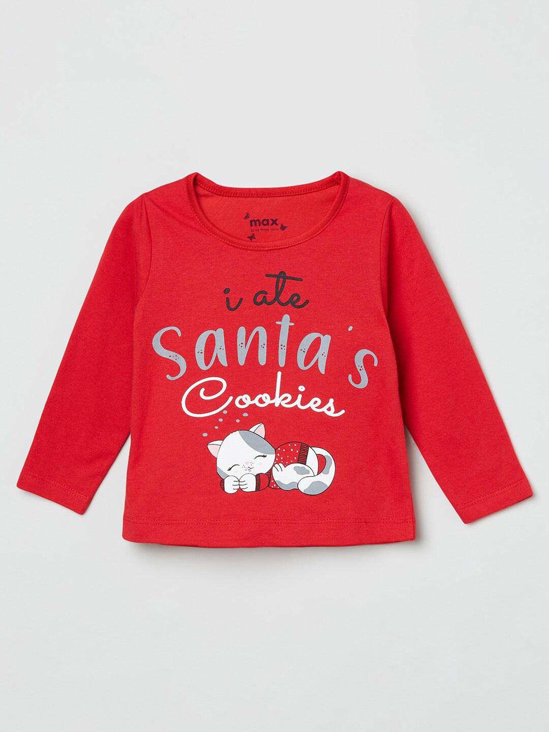 

max Girls Red Typography Printed Applique T-shirt