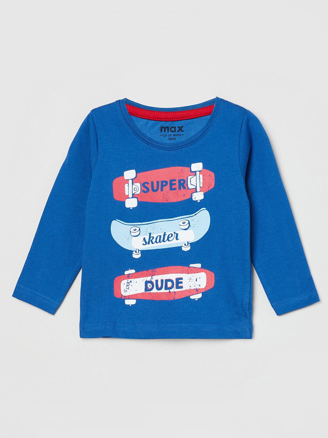 max Boys Blue Typography Printed Applique T-shirt
