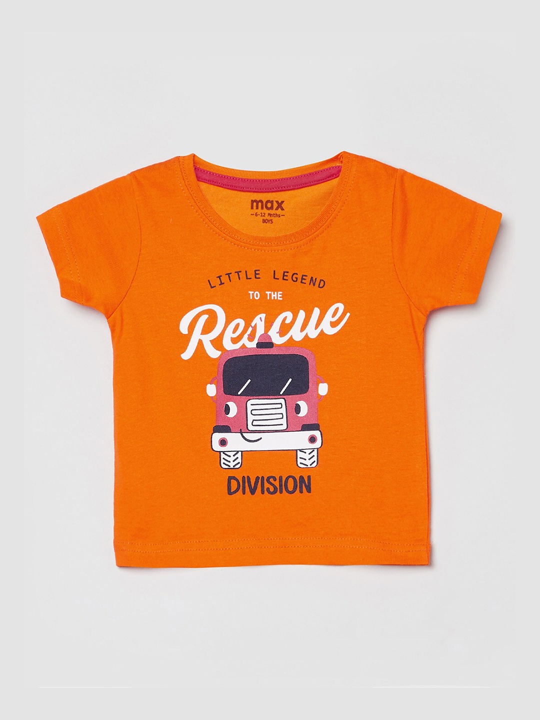 

max Boys Orange Printed Applique T-shirt