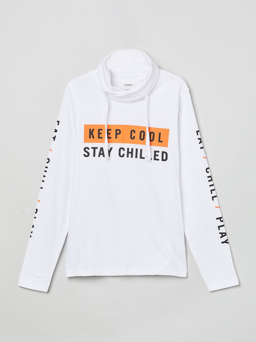 

max Boys White Typography Printed Applique T-shirt