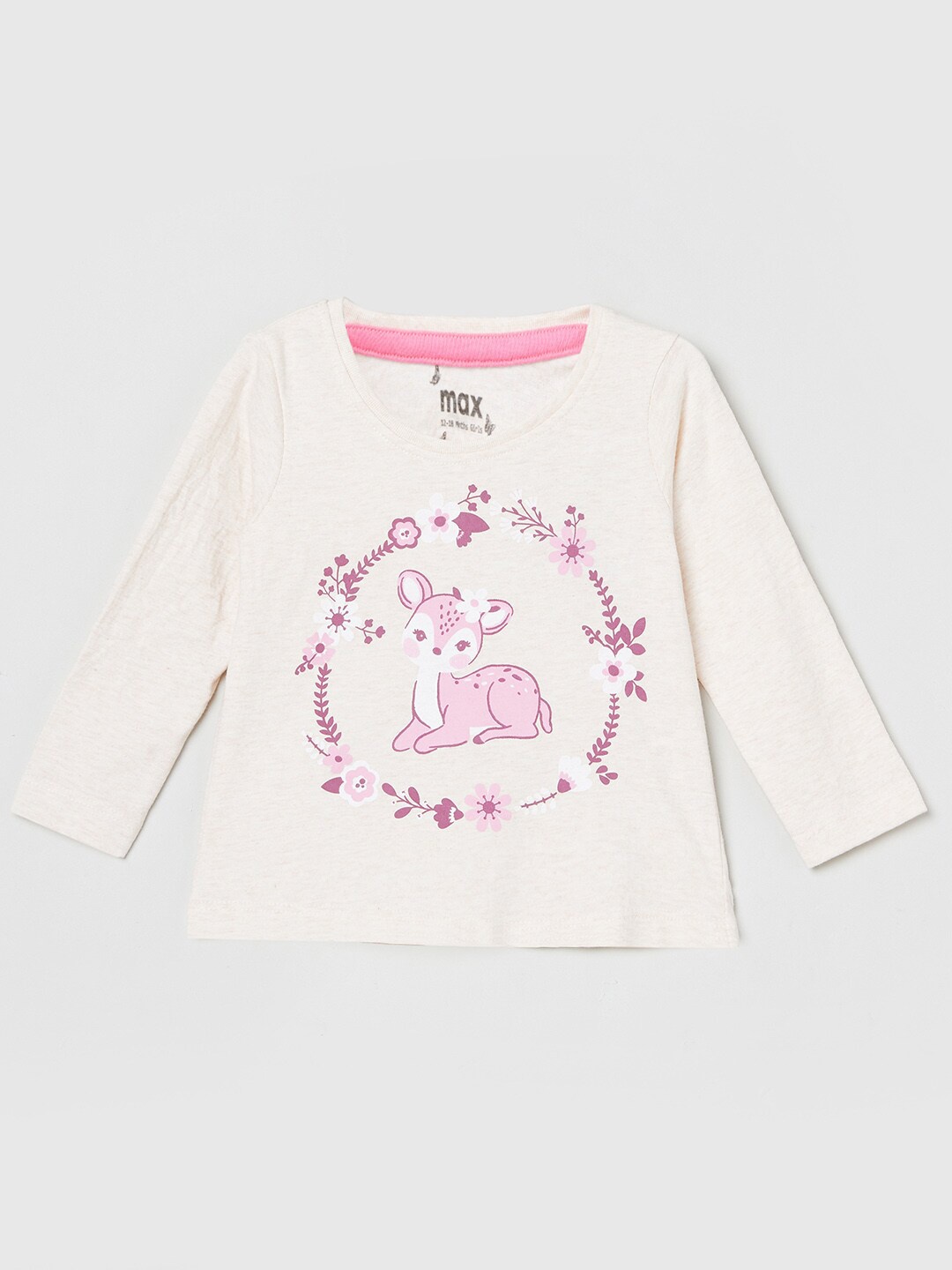 

max Girls Beige Typography Printed Applique T-shirt