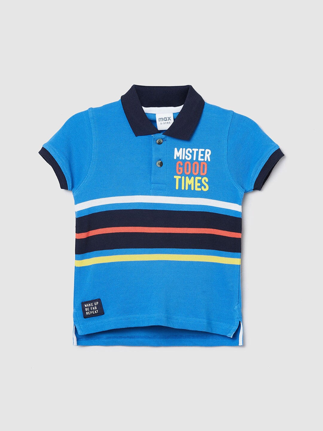 

max Boys Blue Striped Polo Collar Applique T-shirt