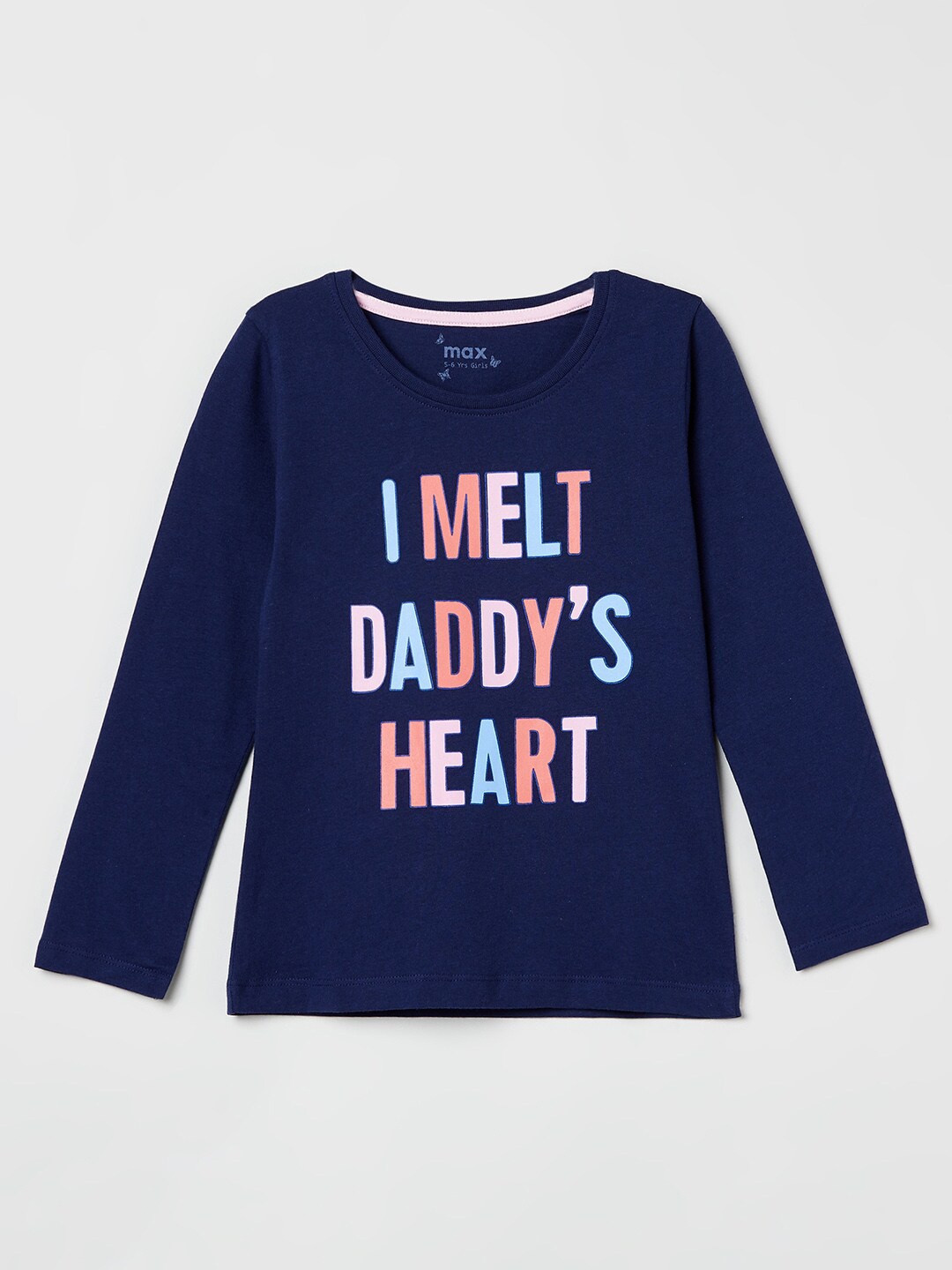 

max Girls Blue Typography Printed T-shirt