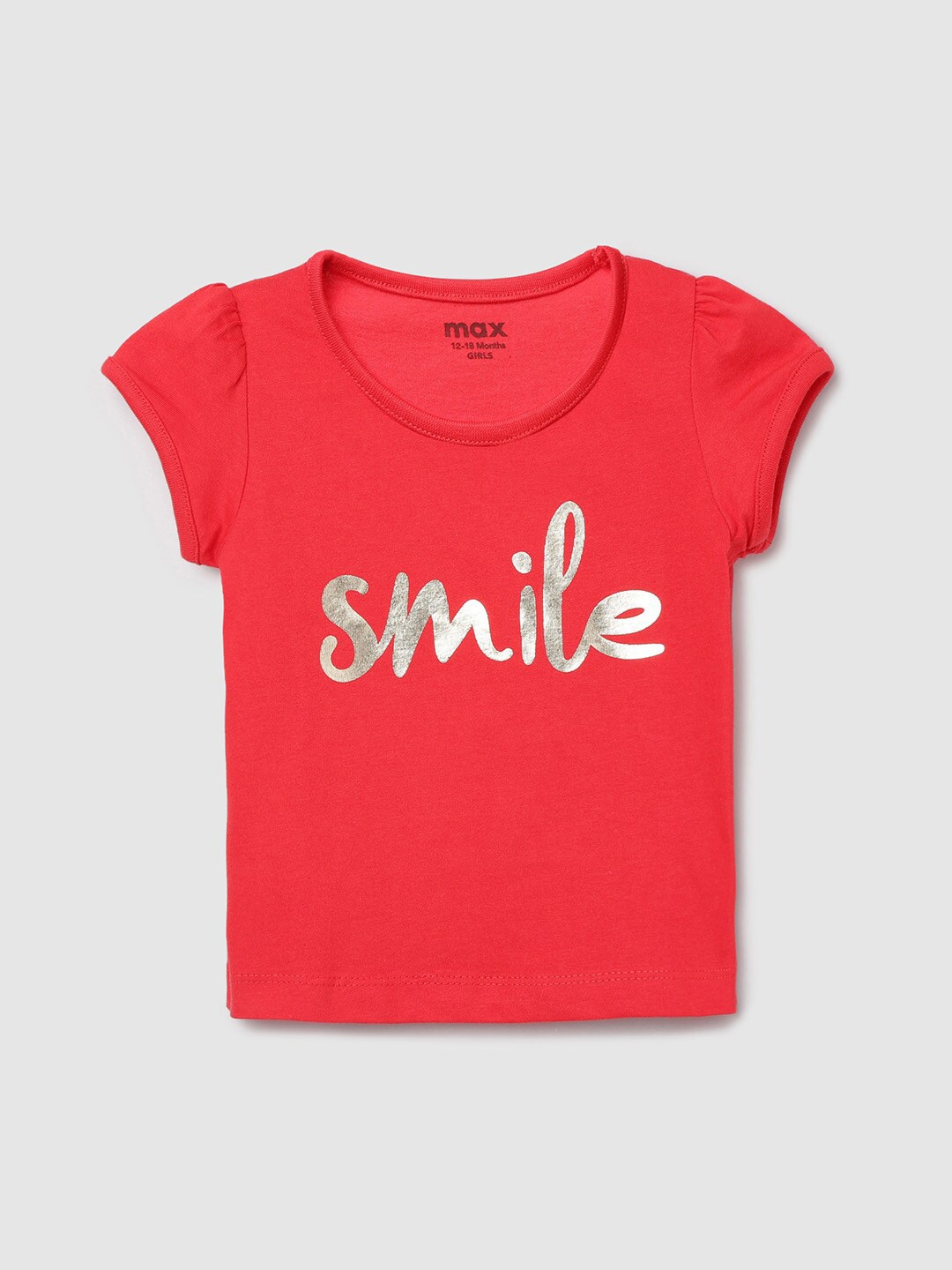 

max Girls Red Typography Printed Applique T-shirt