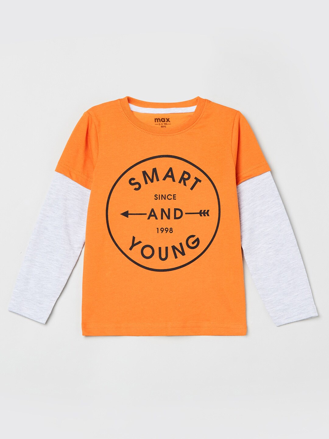 

max Boys Orange Typography Printed Applique T-shirt
