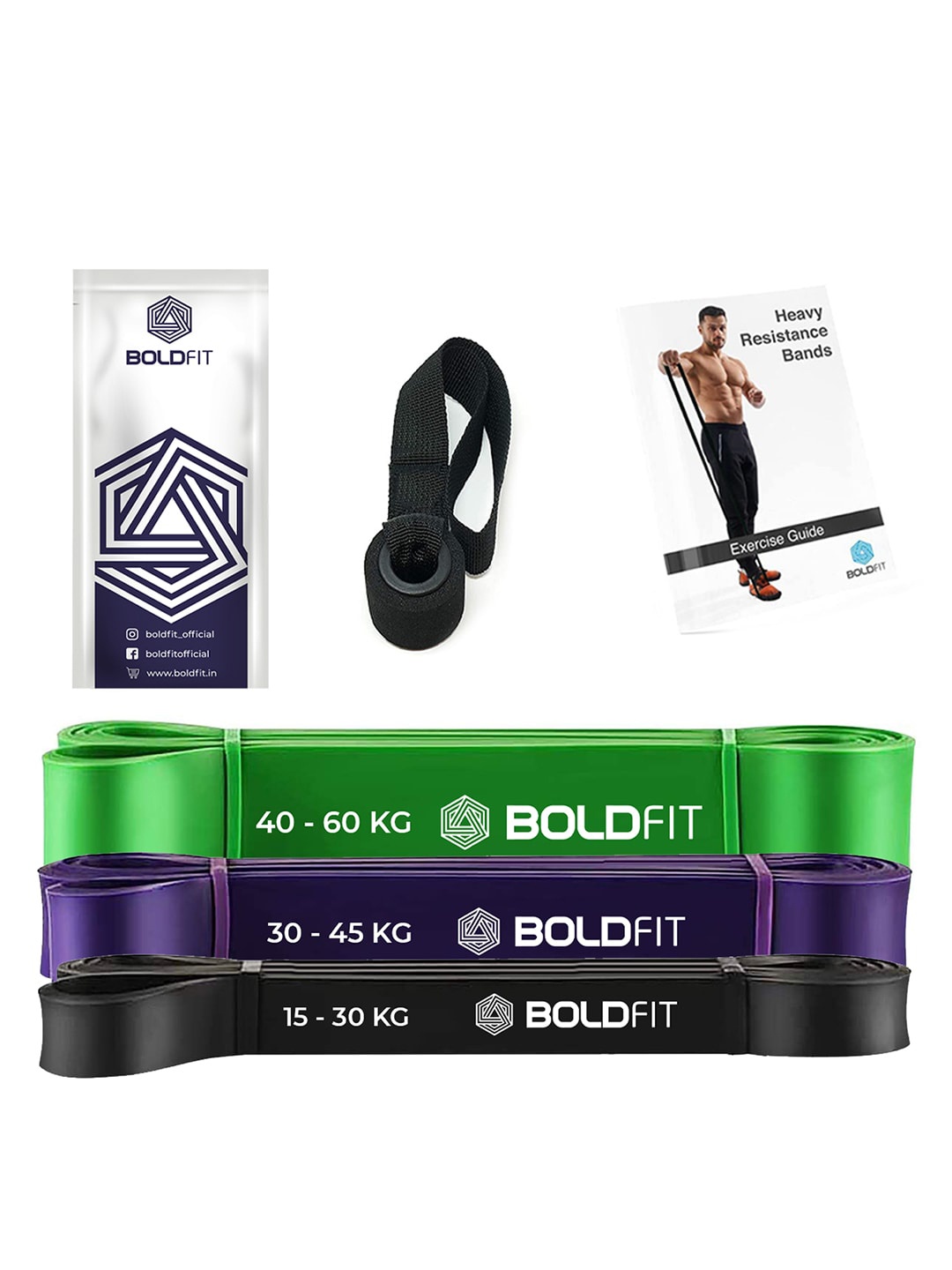 

BOLDFIT Set Of 3 Solid Stretching Pull Up Bands, Black