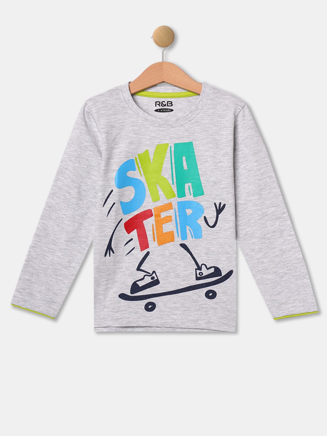 

R&B Boys Grey Typography Printed Applique T-shirt