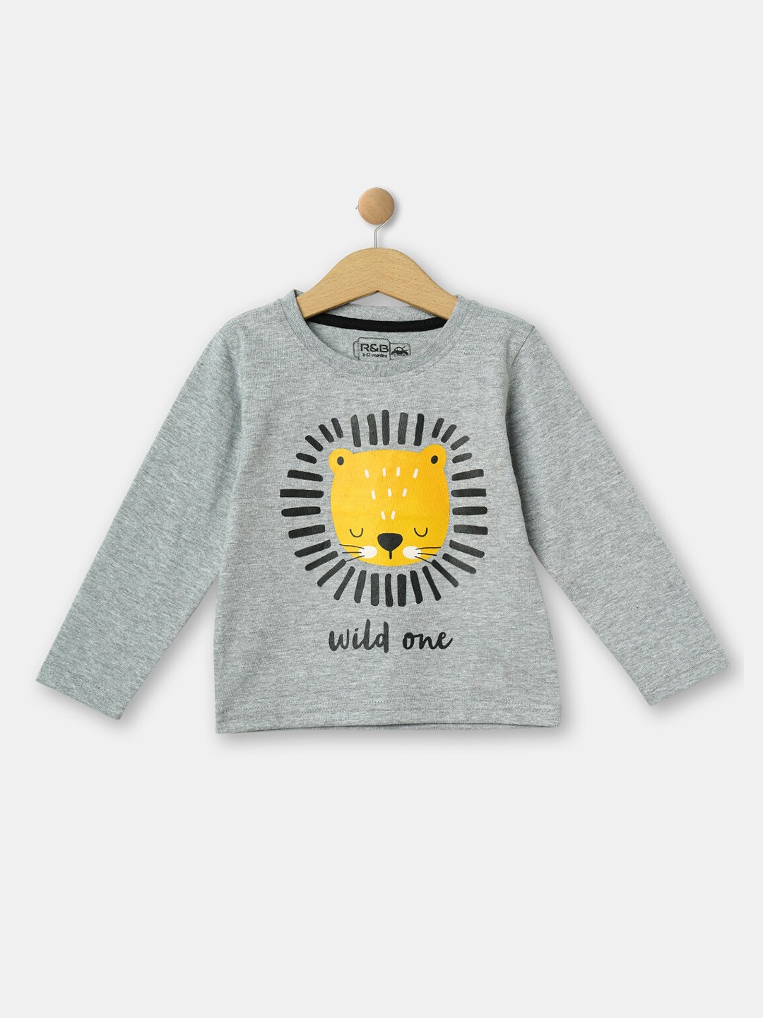 

R&B Boys Grey Typography Printed Applique T-shirt