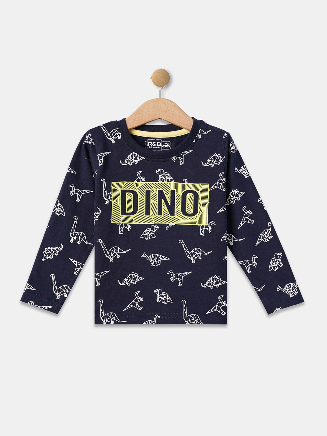 

R&B Boys Navy Blue Printed Mandarin Collar T-shirt