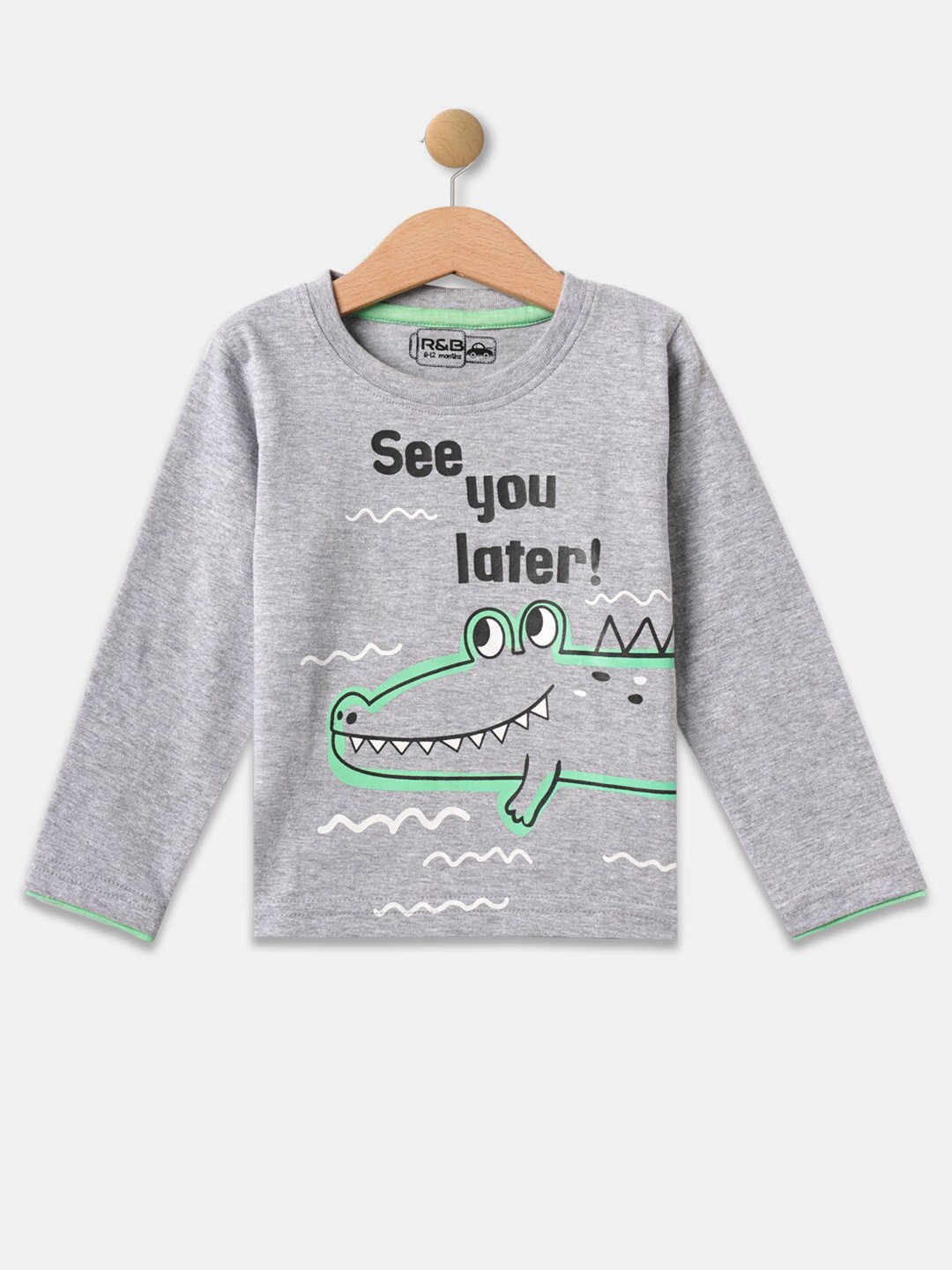 

R&B Boys Grey Typography Printed High Neck Applique T-shirt