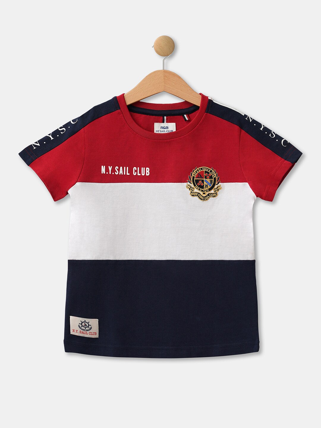 

R&B Boys Red & White Colourblocked Polo Collar Cotton T-shirt