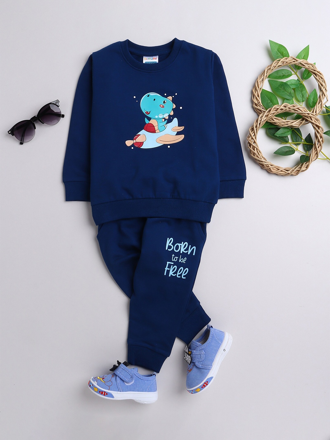 

BUMZEE Boys Blue Printed T-shirt with Pyjamas