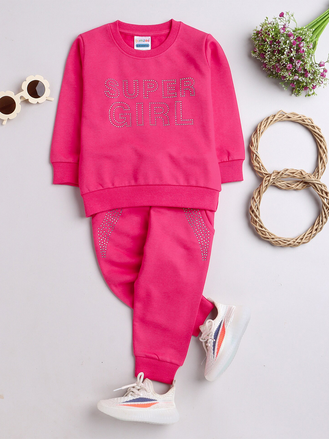 

BUMZEE Girls Pink Embellished T-shirt with Pyjamas