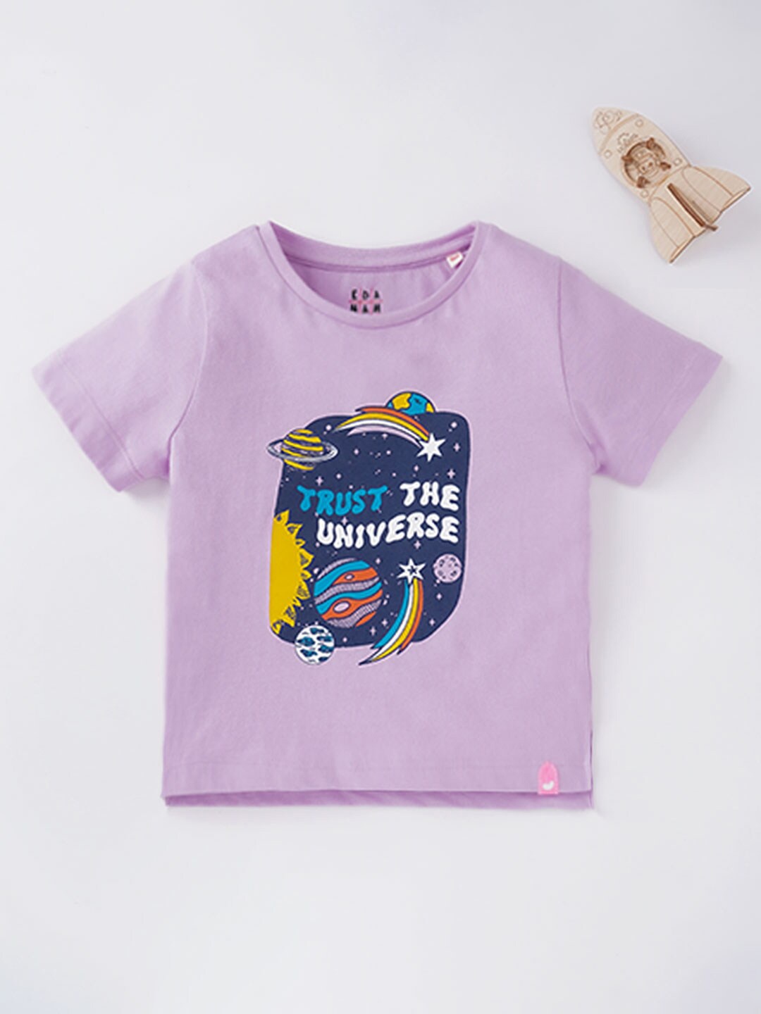 

Ed-a-Mamma Girls Lavender Typography Printed Cotton T-shirt
