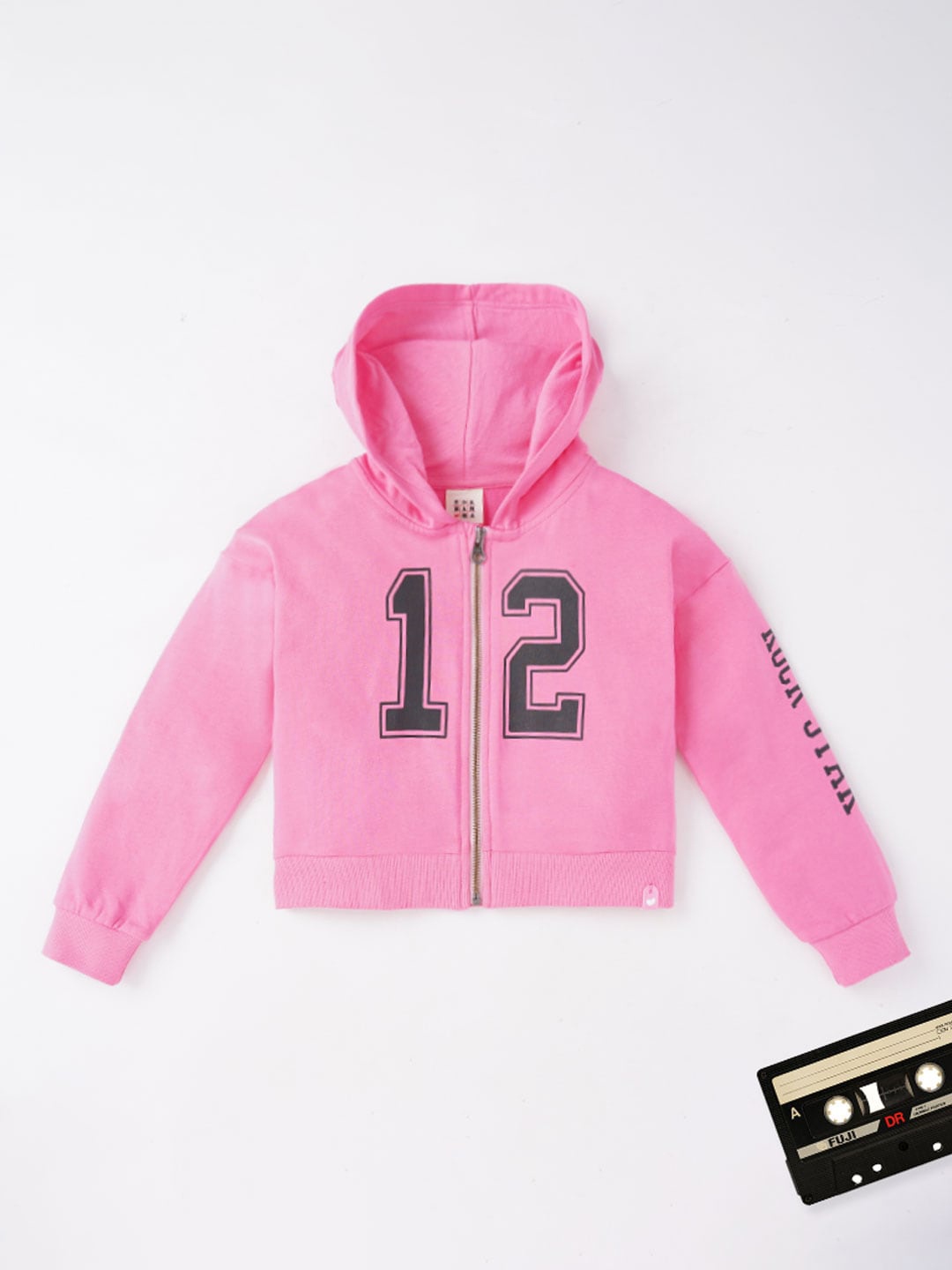 

Ed-a-Mamma Girls Pink Grey Typography Lightweight Crop Open Front Jacket