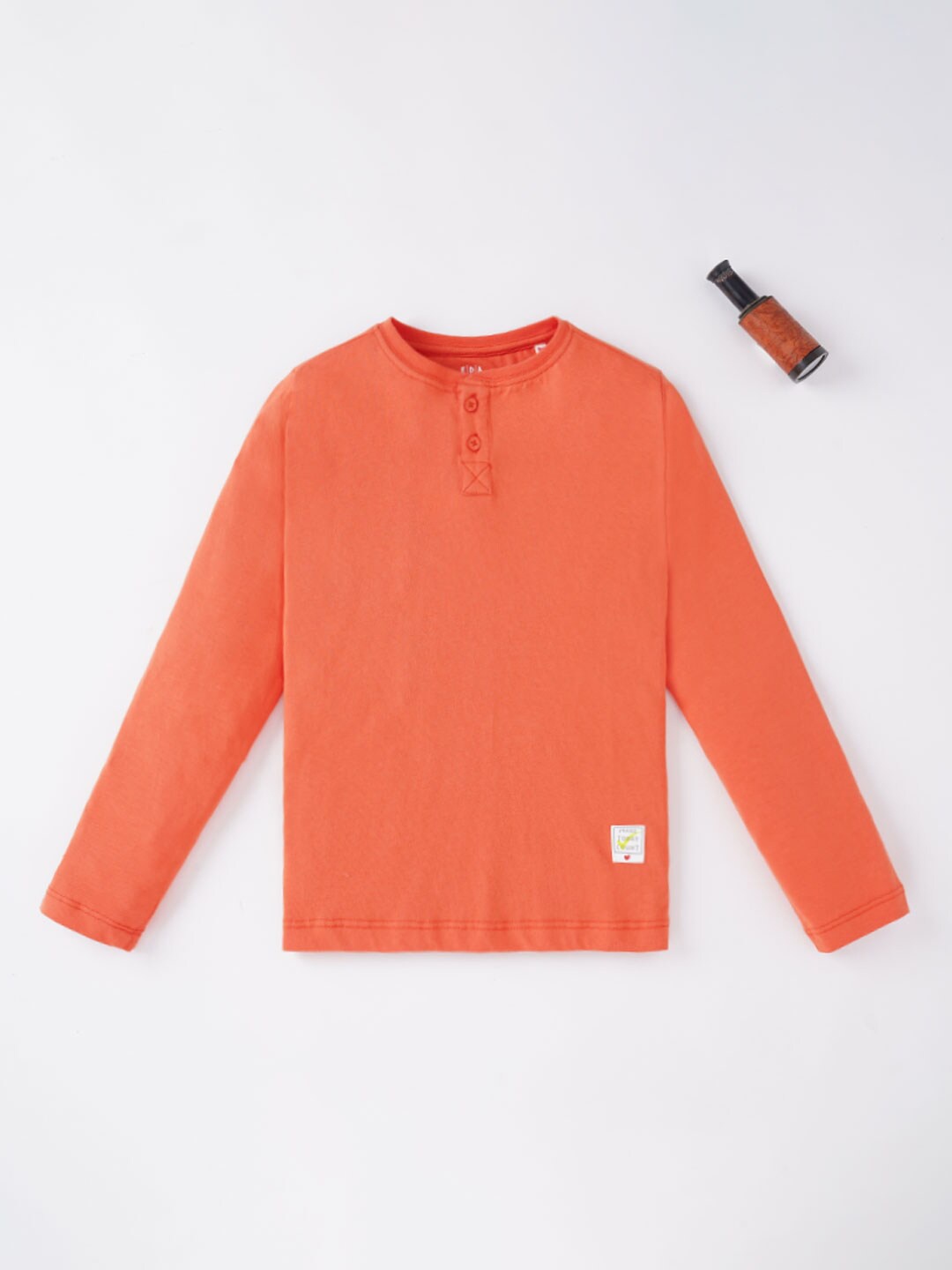 

Ed-a-Mamma Boys Orange Henley Neck Applique T-shirt