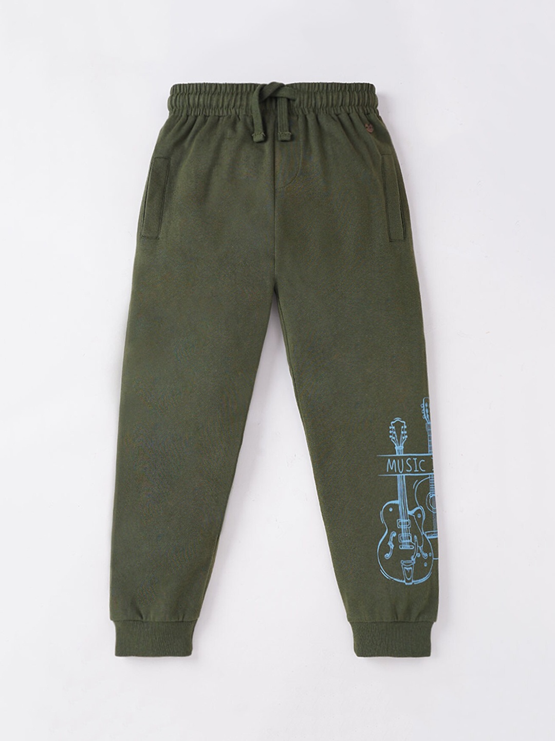 

Ed-a-Mamma Boys Olive Solid Cotton Drawstring Joggers