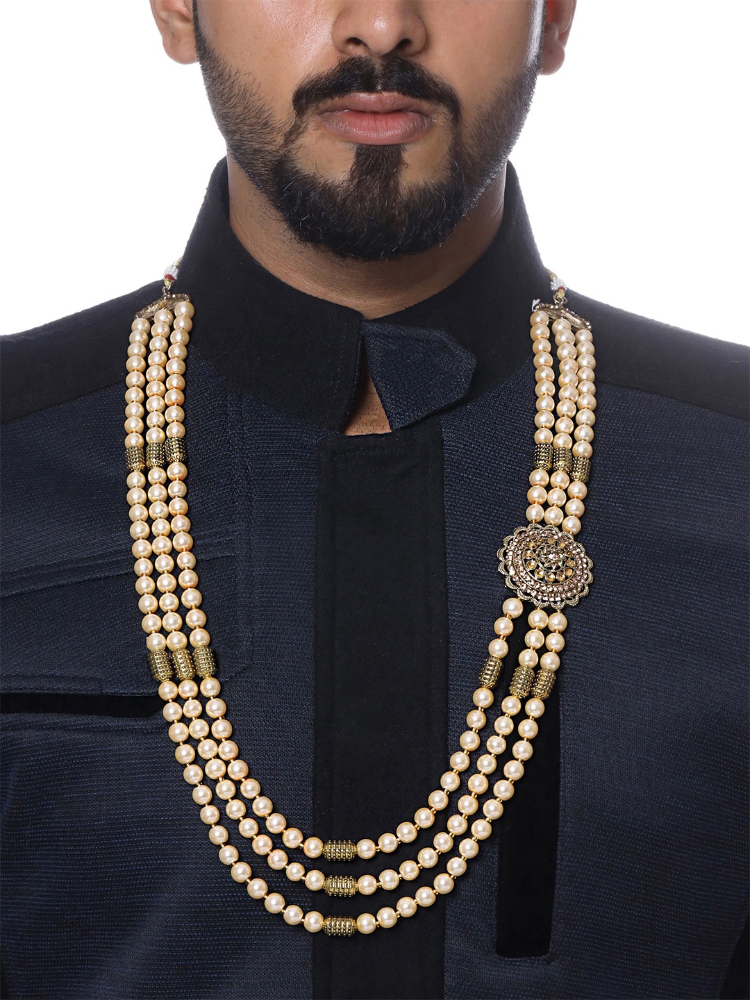 

Yellow Chimes Men Gold-Toned & Cream-Coloured Brass Gold-Plated Necklace