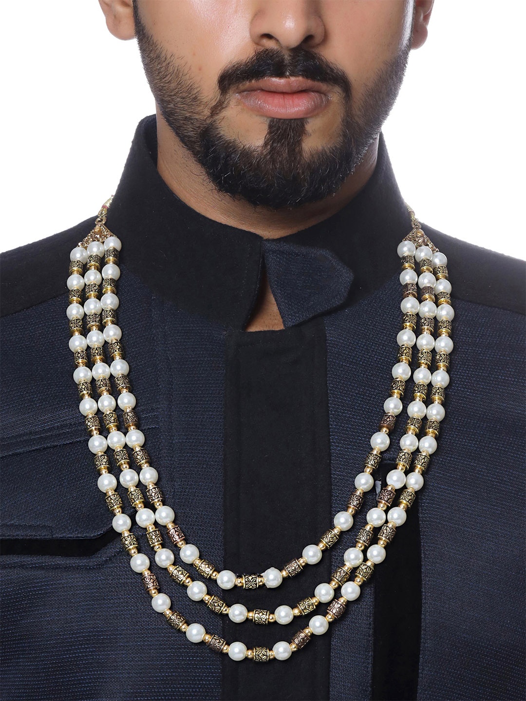 

Yellow Chimes Men Gold-Toned & White Brass Gold-Plated Layered Necklace