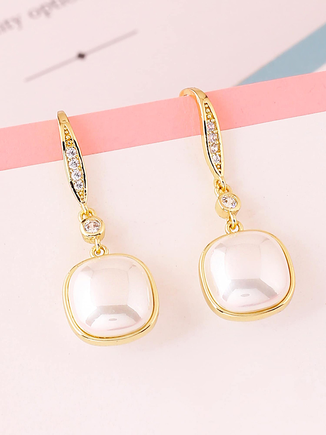 

Yellow Chimes Gold-Toned Elegant Geometric Design Pearl Drop Earrings