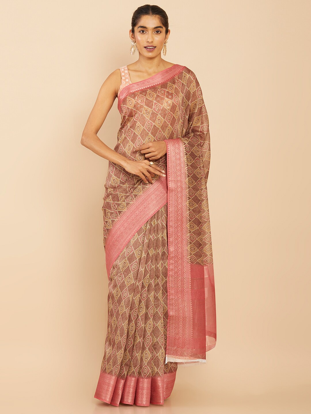 

Soch Brown & Pink Zari Art Silk Saree