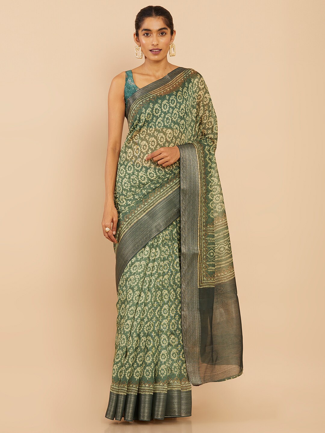 

Soch Green & Cream-Coloured Zari Art Silk Saree