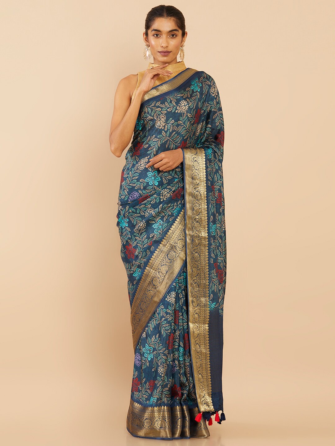 

Soch Blue & Red Floral Art Silk Saree