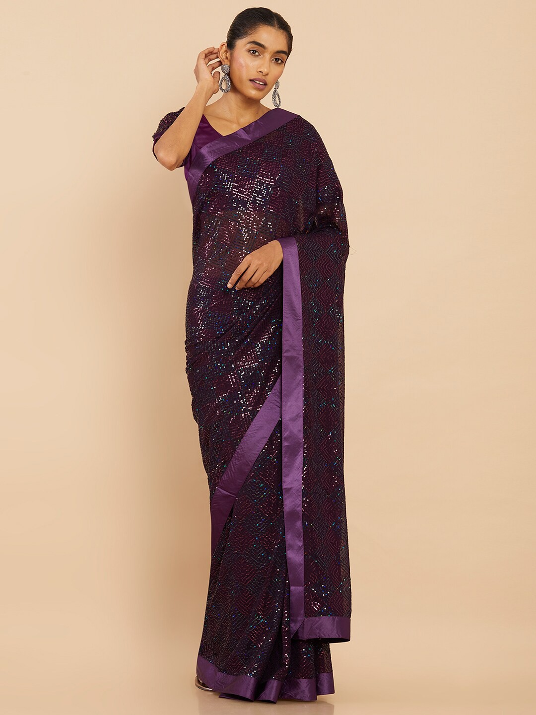 

Soch Purple Embellished Sequinned Pure Georgette Saree