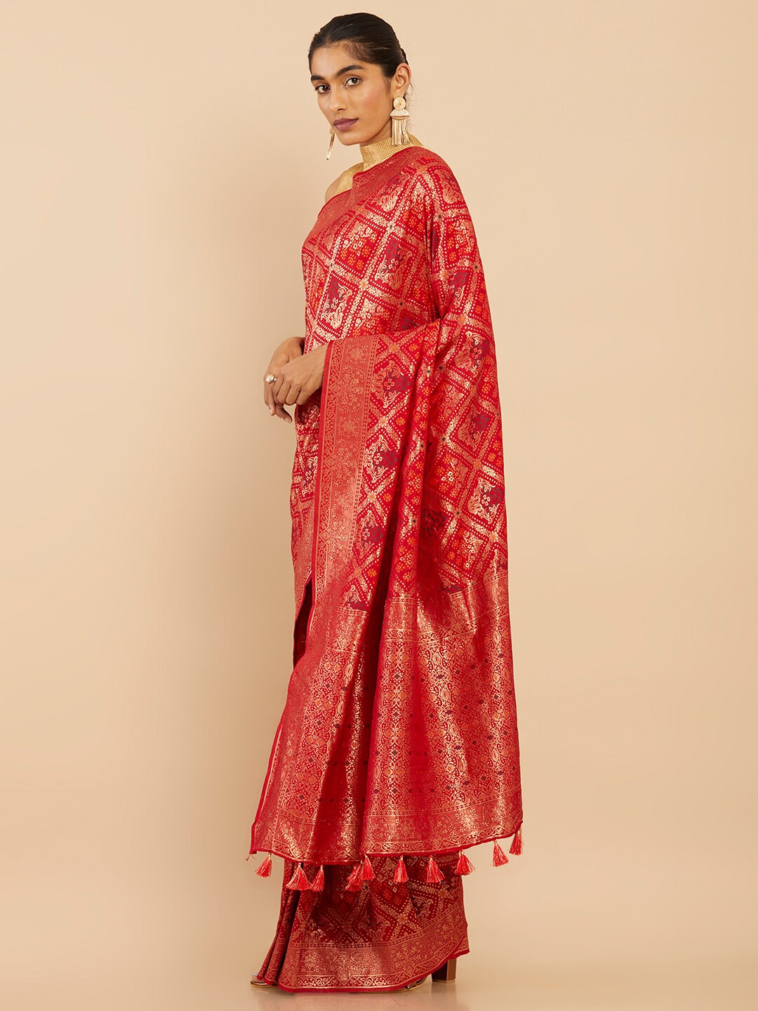 

Soch Maroon & Gold-Toned Woven Design Zari Art Silk Saree