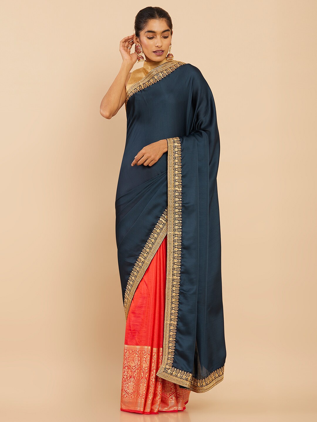 

Soch Blue & Gold-Toned Art Silk Saree