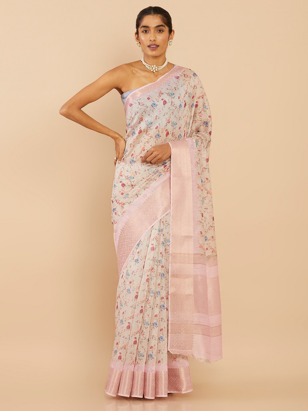 

Soch Beige & Red Floral Art Silk Saree