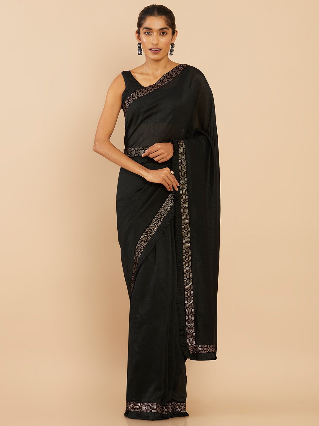 

Soch Black & Silver-Toned Art Silk Saree