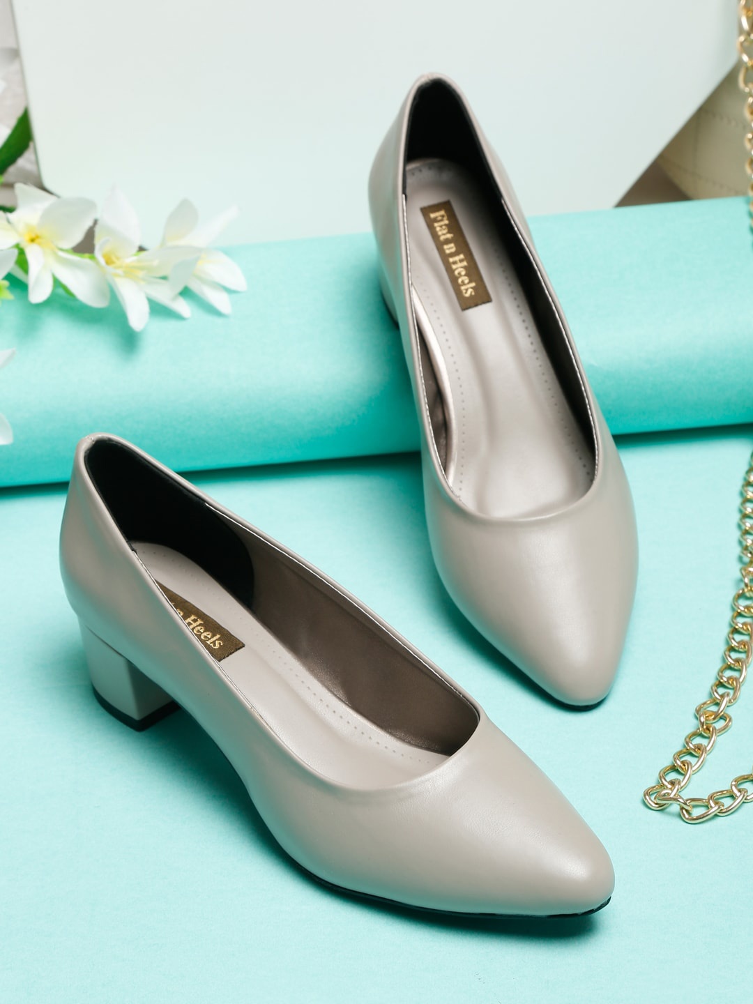 

Flat n Heels Women Grey Block Pumps