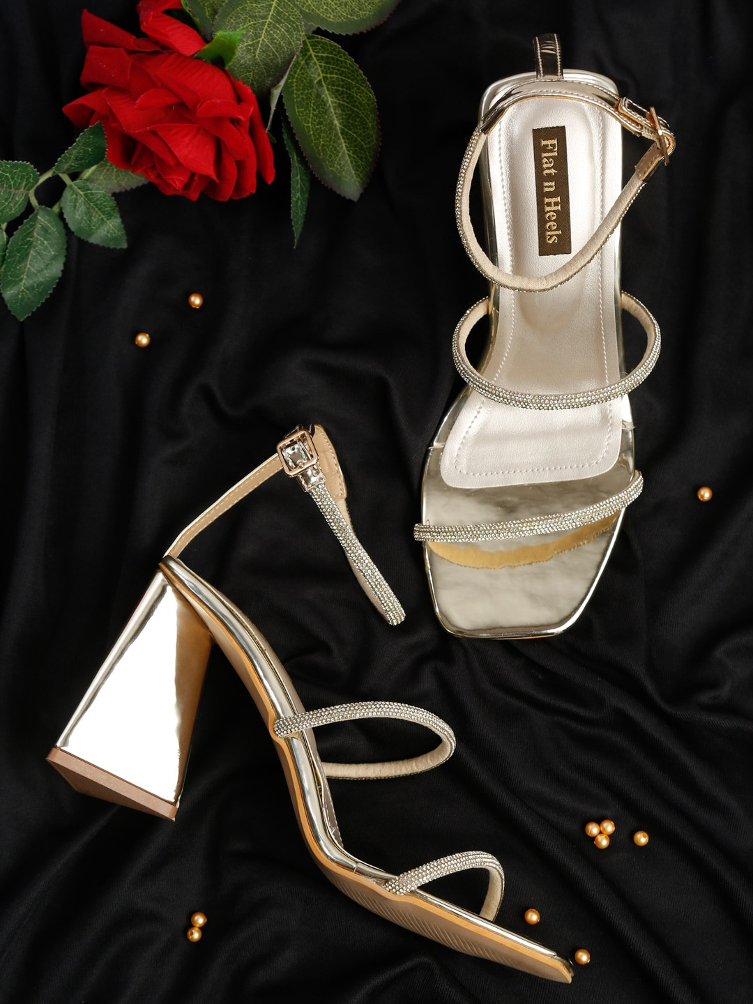 

Flat n Heels Embellished Party Block Heels, Gold