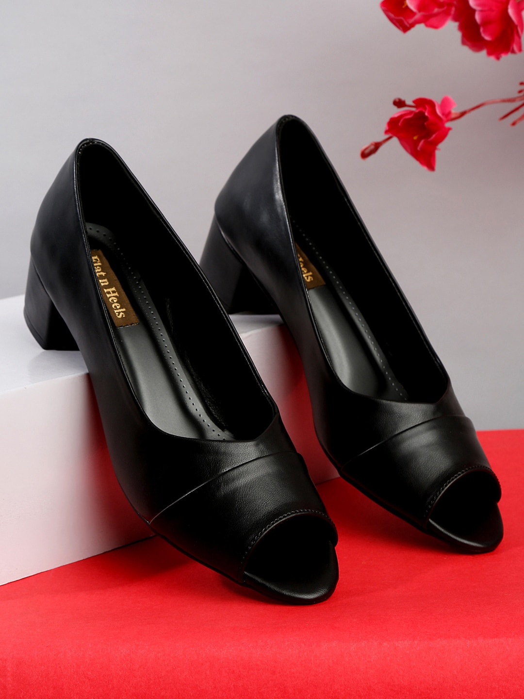 

Flat n Heels Black Textured Block Peep Toes