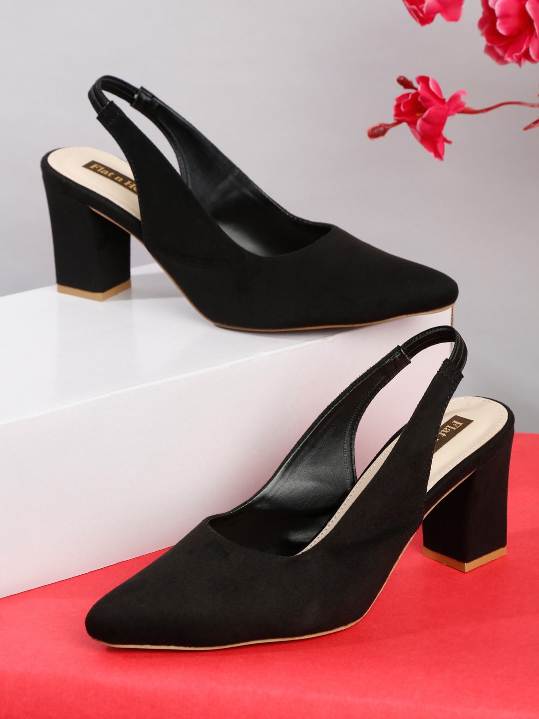 

Flat n Heels Suede Block Pumps, Black