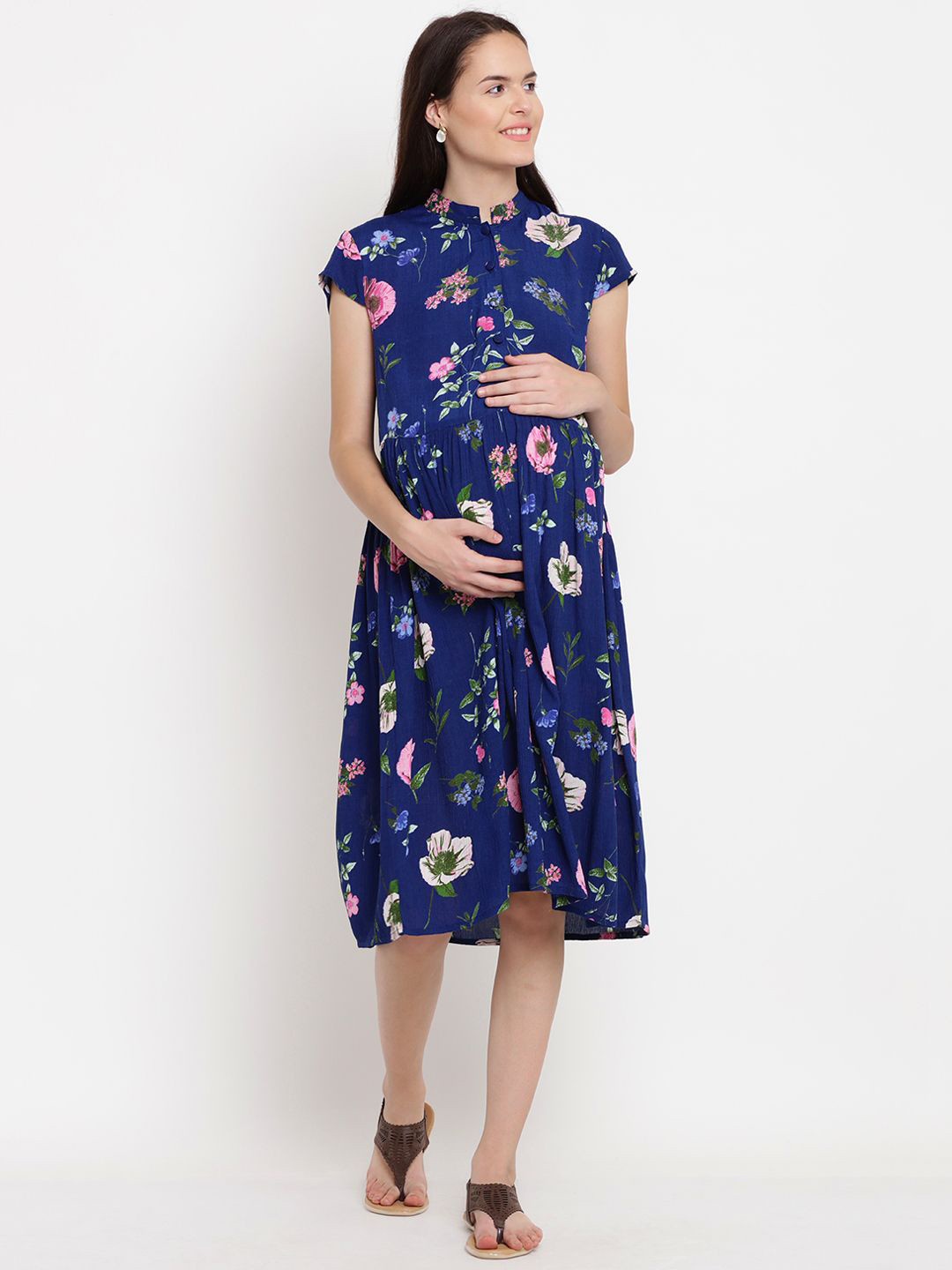 

Mine4Nine Floral Maternity Dress, Navy blue